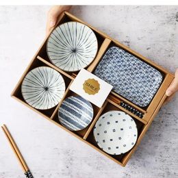 Plates Japanese Retro Dinner Set And Dishes Ceramics Bowl One Meal Dinnerware Home Sets Exquisite Gift Box