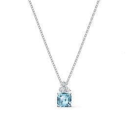 Sailormoon Swarovskis Necklace New Product Simple Single Diamond Blue Crystal Necklace Charming Square Diamond Sea Blue Sparkling Necklace Collar Chain
