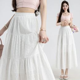 Skirts Skirt Women 2024 Summer Ice Silk Cotton Elastic Waist Cover Crotch Sag A Word Long Umbrella Gauze Cake