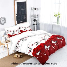 Bedding Sets Home Textile Bedding3pcs Fashionable Red Rose And Butterfly Pattern Printed Three Piece Set Bedroom Decoration