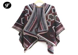 Scarves 2021 Women039s Winter Reversible Oversized Blanket Poncho Cape Shawl Open Front Cardigans Female Ruana4493801