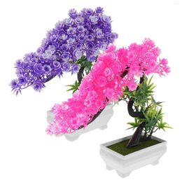 Decorative Flowers 2pcs Simulated Bonsai Tree Fake Potted Ornament Tabletop Model Decor