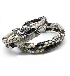 Mens Black Python Skin Leather Bracelets Real Python Skin Leather With Steel Buckle Bracelet With Beads Bracelet9581600
