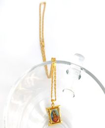 Loyal Holy Pendant jewel Mother 24 K Yellow Solid GF Gold CZ Lady Mary goddess icon Fine Necklace Chain 600mm4847013