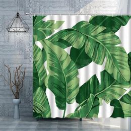Shower Curtains Green Leaves Scenery Garden Courtyard Background Polyester Fabric Bathroom Decorative Screen With Hooks Washable