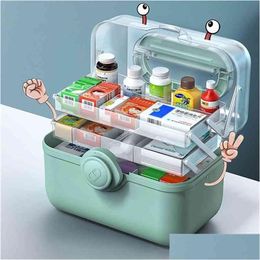 Storage Boxes Bins Portable First Aid Kit Box Plastic High Capacity Mti-Functional Family Emergency With Handle Medicine Chest 210 Dhl9E