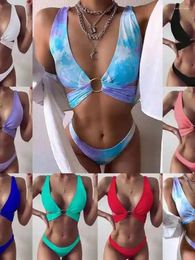 Women's Swimwear Swimsuit With Double-sided Nylon Solid Colour Straps And Sexy Split Body Bikini Deep V