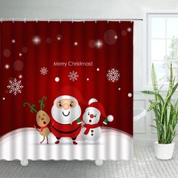 Shower Curtains Funny Cartoon Santa Claus Reindeer Snowman Red Christmas Sets White Snowflake Bathroom Decor Hooks Bath Curtain