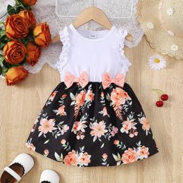 Girl Dresses Baby Summer Clothes Floral Print Sleeveless Pastoral Style Wedding Party Dress With Bow For Toddler 0-3 Years