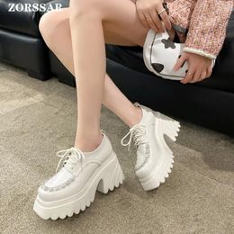 Dress Shoes 2024 In Platform Chunky Heel Pumps For Women Lace Up Office Casual Punk Gothic Style Cosplay Spring Loafers