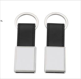 DHL Personalised Metal Keychain Favour Sublimation Houseshape Keyring with PU Leather Ring Unique Rectangle Souvenir Key Pendant R3227173