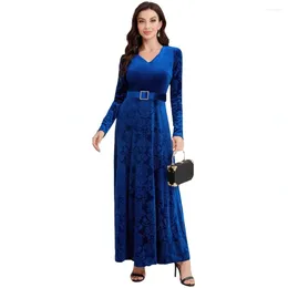 Ethnic Clothing African Velvet Dress Women Long Sleeve V Neck High Waist Robes Spring Autumn Stick Party Maxi Vestido Africa