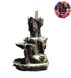 lofty mountains and flowwater smoke backflow incense burner ceramic rockery Creative ornaments censer antique incense burner Q 5816196