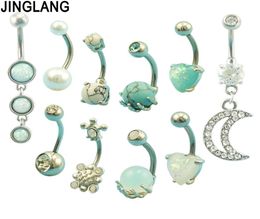 JINGLANG Exquisite 10pce Set Of Imitation Opal Hand Grasping Belly Button Ring Piercing Jewelry Belly Button Nails Body Jewely4951011