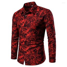 Men's Casual Shirts Fashion Prom Party Night Club Designer Long Sleeve Clothing Slim Button Lapel Men Tops