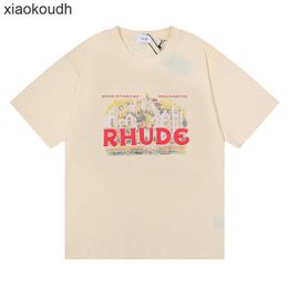 Rhude High end designer T-shirts for Print T-shirt Street Oversize Simple Illustrator Print Short Sleeve Tee Couple Male With 1:1 original labels