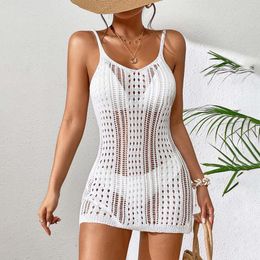 Knitted Beach Wear Women Crochet Swimsuit Cover Up Swimwear Bathing Suits Summer Hollow See-Through Mini Dress Pareo Cover-Ups
