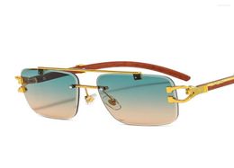 Sunglasses Wood Grain Rimless Square Women Designer Gold Lion Decoration Sun Glasses Men Shades UV400 Gafas9089066