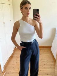 Women's Tanks Y2K 2024 Fashion One Shoulder Knitted Top For Women Summer Sexy Backless White Corset Tops Ladies Slim Chic Clothes