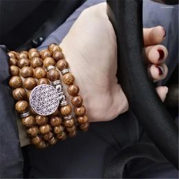 Strand Charm Stainless Steel Flower Of Life Yoga Bracelet For Men Women Prayer Buddhist Buddha Sandalwood Beads Rosary Jewellery