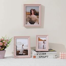 Frames Nordic Powder Light Luxury Picture Frame Plastic With HD Plexiglass Fashion Edge Classic Style Pink