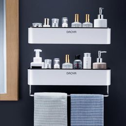 Bathroom Shelf Wall Mounted Shampoo Shower Shelves Holder Kitchen Storage Rack Organiser Towel Bar Bath Accessories1440934
