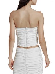 Women's Tanks Women S Lace Trim Ruched Bandeau Crop Tube Tops Mesh Sheer Floral Vest Front Strapless Summer Y2K Camisole