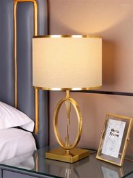 Table Lamps Bronze Plated Gold Fabric Bedroom Study Decoration Lamp Bedside Luxury Nordic American Desk Lights Lighting