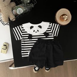 Clothing Sets 2024 Summer Korean Baby Boys 2PCS Clothes Set Cotton Striped Cartoon Bear T-shorts Solid Shorts Suit Toddler Outfits