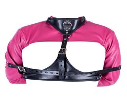 Adult Game PU Leather Hand Gloves Bondage Restraints Collar Sexy Breastbearing Outfit Erotic Female Straitjacket2915873