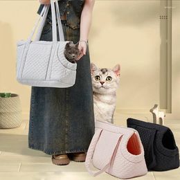 Cat Carriers Korean Version Quilted Pet Handbag For Winter Ultra-light Cotton Portable Bag Shoulder Outing