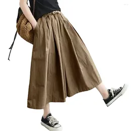 Women's Pants Cotton Wide Leg Skirts Women Arrival Summer Vintage Style Solid Colour Loose Female Ankle-length Casual