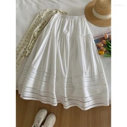 Skirts Spring Summer Lace Hollow Out Skirt Women Elastic Waist A-line Korean Midi White