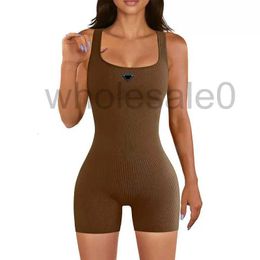 Women's Jumpsuits & Rompers designer One piece fitness suit, backless, hip lifting, slimming shorts, women's sports body training, aerial one-piece yoga suit XZEG