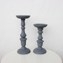 Candle Holders SUPU Grey Set / 2PCS Wooden Candelabra Candlestick Holder Flower Pillar Stand Table Desktop Decoration Wedding Decor
