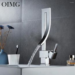 Bathroom Sink Faucets OIMG Chrome Basin Faucet Brass Deck Mounted Waterfall Mixer Taps Single Handle Cold Water Tap