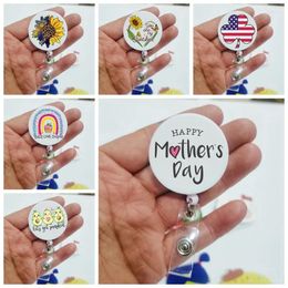 Brooches Mother's Day Lanyard Retractable Reel Badge Sunflowers ID Card Holder Reels Fall Gnomes Teacher Love Inspire