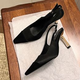 Sexy Pointed Toe Pumps Women Metallic Stiletto Female Satin Stripper Slingback Sandals High Heels Party Dress Shoes