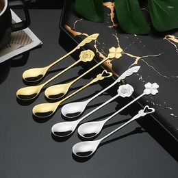 Coffee Scoops Spoon Tea Ice Cream Dessert Stainless Steel Exquisite Flower Plant Head Kitchen Bar Restaurant Utensils