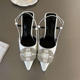 Rhinestone Pointed Toe Pumps Slingback Women Summer Fashion Designer Heeled Mule Shoes Crystal Stiletto Sandals Female