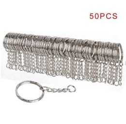 50pcs 25mm Polished Silver Color Keyring Keychain Split Ring with Short Chain Key Rings Women Men DIY Key Chains Accessories C19018022418