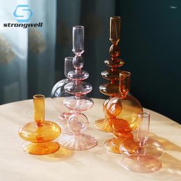 Candle Holders Strongwell Home Supplies Holder Glass Transparent Handmade Crafts Living Room Decoration Ornaments Candlestick Decor Prop