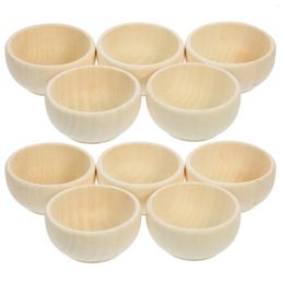 Bowls 10 Pcs Small Wooden Bowl For Painting Unpainted DIY Drawing Crafts Unfinished Child