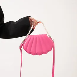 Evening Bags Trendy Women All-matching Pearl Shoulder Bag Fashion Shell Shape Crossbody PU Leather Beaded Messenger Handbag