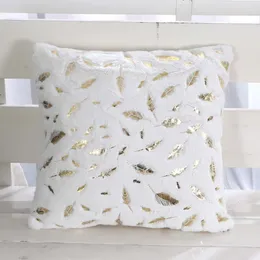 Pillow Soft Fur Feather Cover Throw Gold Stamping Pillowcase Plush Seat Sofa Bed Decor Home