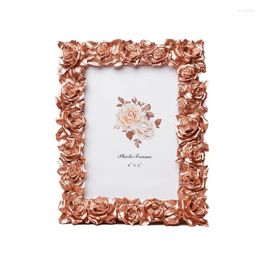Frames 1PC Romantic Rose Blossom Series Warm Resin Rectangular Lace Frame Edge Table Ornaments Home Art Po Birthday Gift