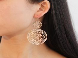 Double Round Pattern Dangle Earrings Hollow Out Carving Gold Hoop Earring European Women Female Circle Alloy Charm Earring Ornamen7239110
