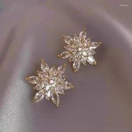 Stud Earrings Fashion Crystal Snow Flower Women Elegant Wedding Party Jewelry Accessories Gift