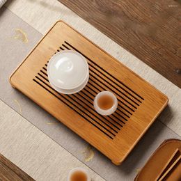 Tea Trays Chinese Traditional Style Bamboo Tray With Storage Water Drawer Design Handmade Natural Plate For Teacup Teapot