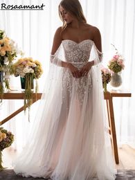 A-Line Beach Wedding Dresses 2024 Sweetheart With Wraps Bride Dress Gorgeous Appliques Boho Romantic Bridal Gowns